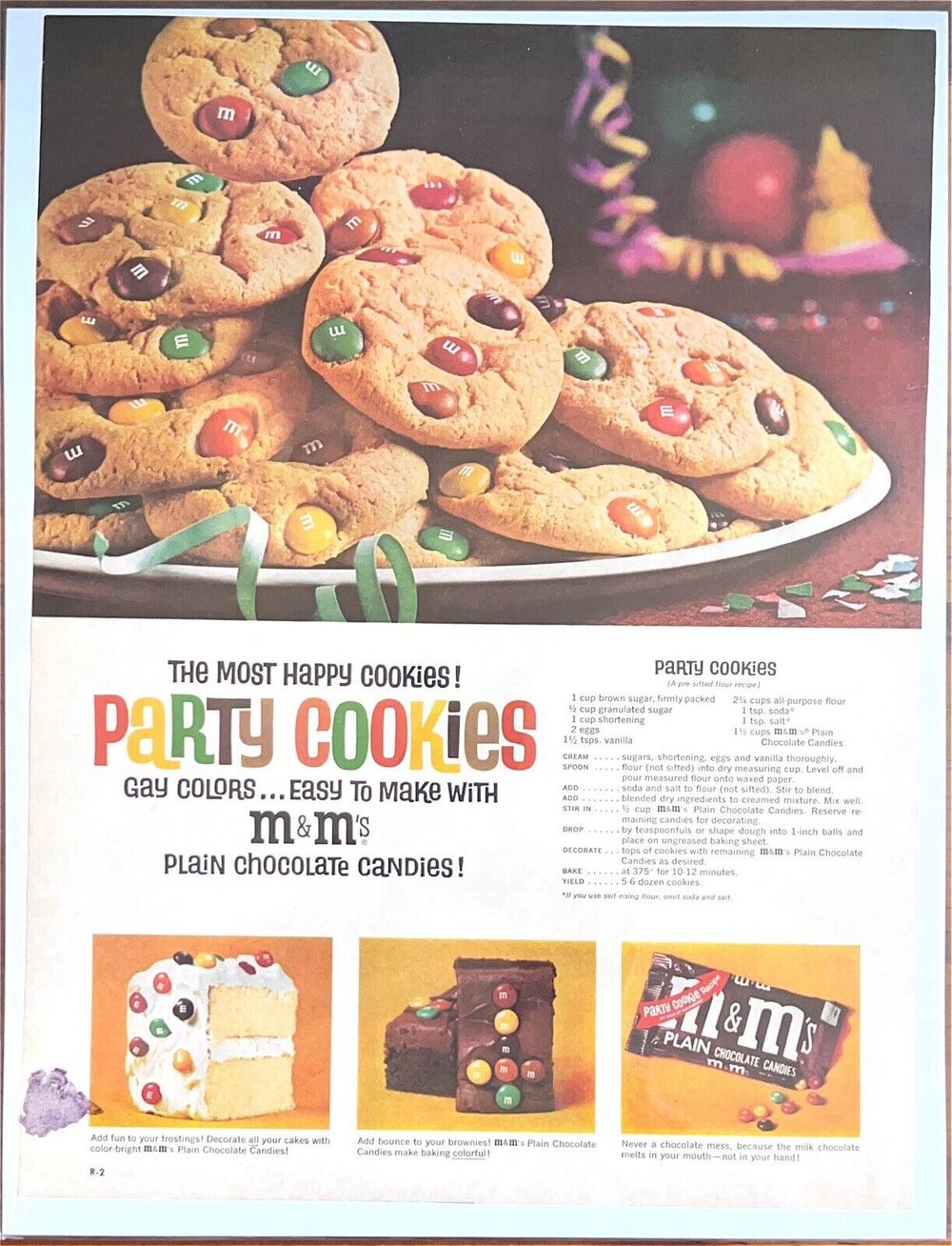 Vintage M&Ms Candy Party Cookies Recipe Print Ad 1960s Chocolate Baking